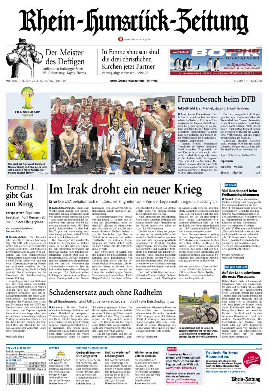 Rhein-Hunsrück-Zeitung vom Mittwoch, 18.06.2014