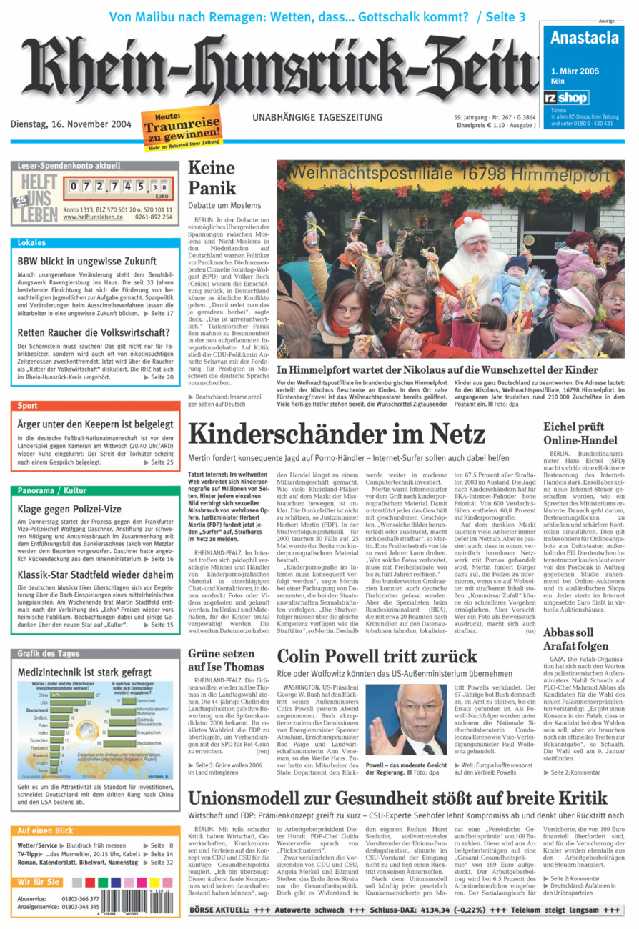 Rhein-Hunsrück-Zeitung vom Dienstag, 16.11.2004