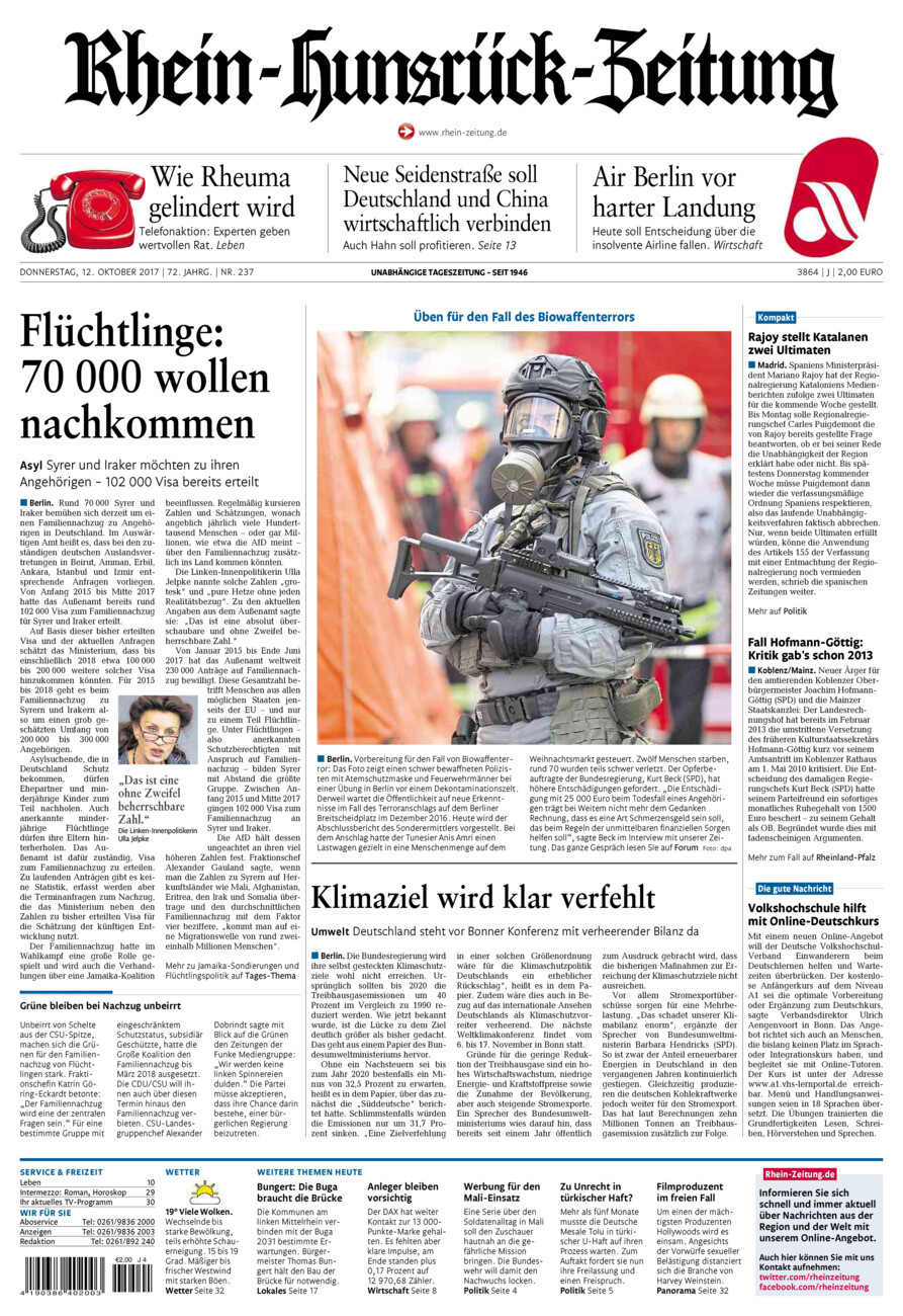 Rhein-Hunsrück-Zeitung vom Donnerstag, 12.10.2017