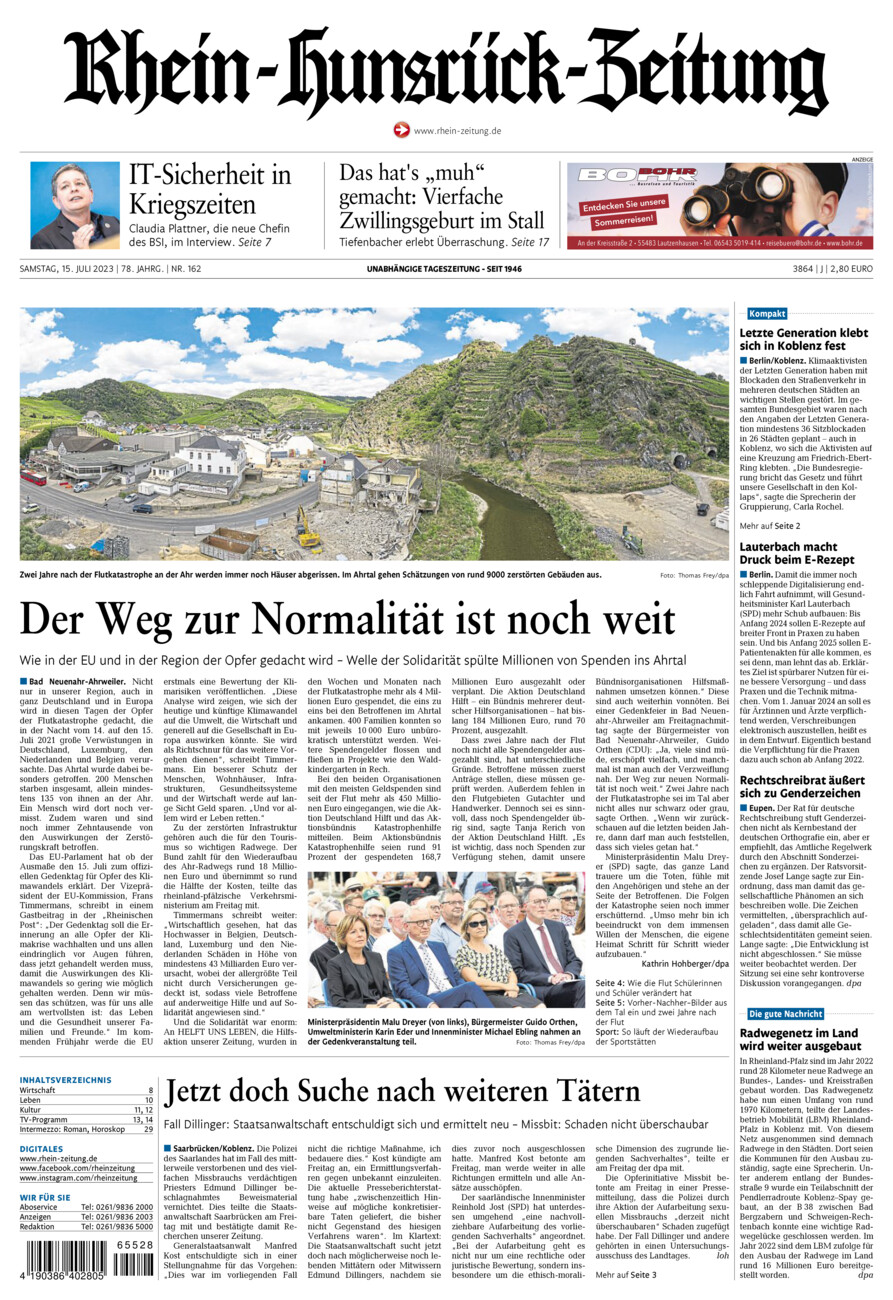 Rhein-Hunsrück-Zeitung vom Samstag, 15.07.2023