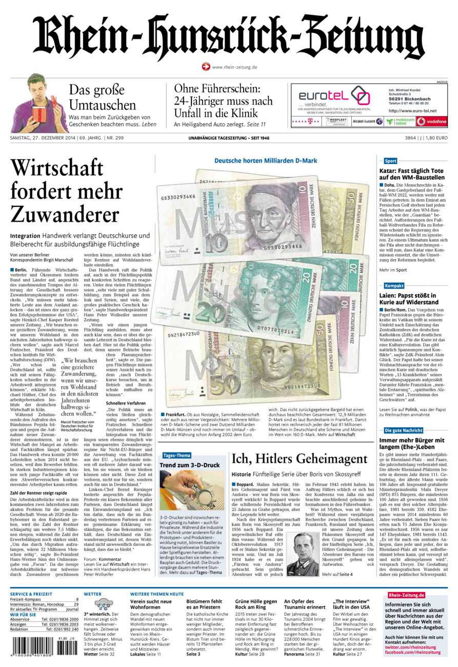 Rhein-Hunsrück-Zeitung vom Samstag, 27.12.2014