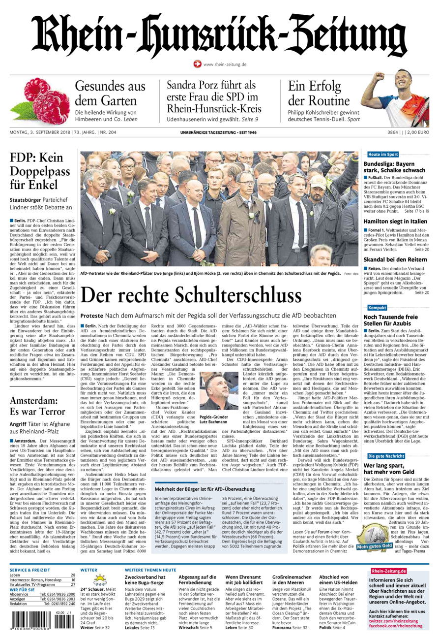 Rhein-Hunsrück-Zeitung vom Montag, 03.09.2018
