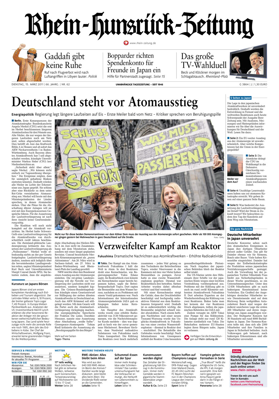 Rhein-Hunsrück-Zeitung vom Dienstag, 15.03.2011