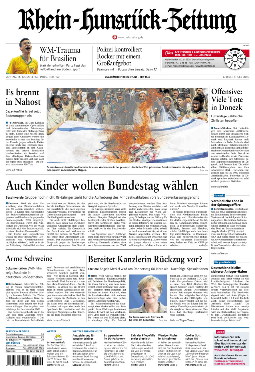 Rhein-Hunsrück-Zeitung vom Montag, 14.07.2014