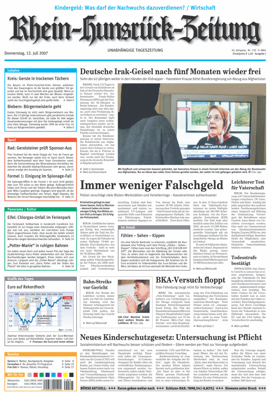 Rhein-Hunsrück-Zeitung vom Donnerstag, 12.07.2007