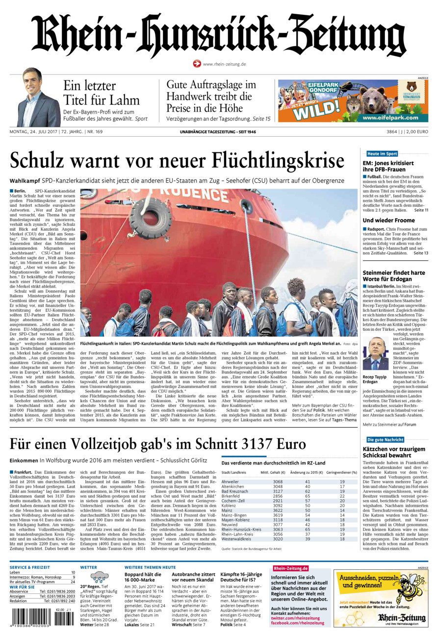Rhein-Hunsrück-Zeitung vom Montag, 24.07.2017