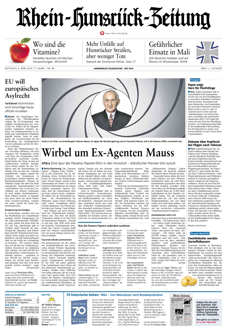 Rhein-Hunsrück-Zeitung vom Mittwoch, 06.04.2016