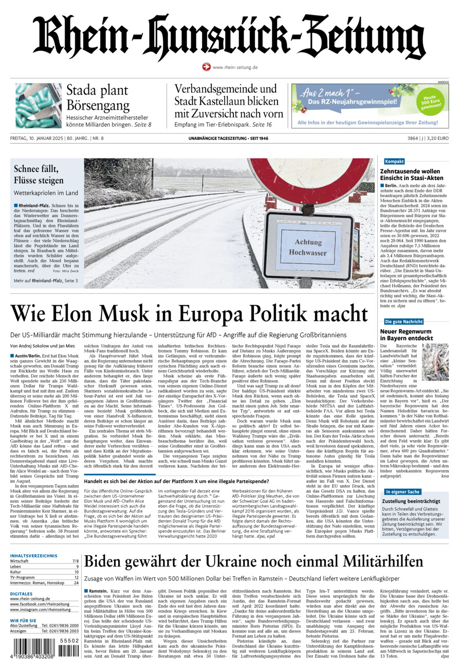 Rhein-Hunsrück-Zeitung vom Freitag, 10.01.2025