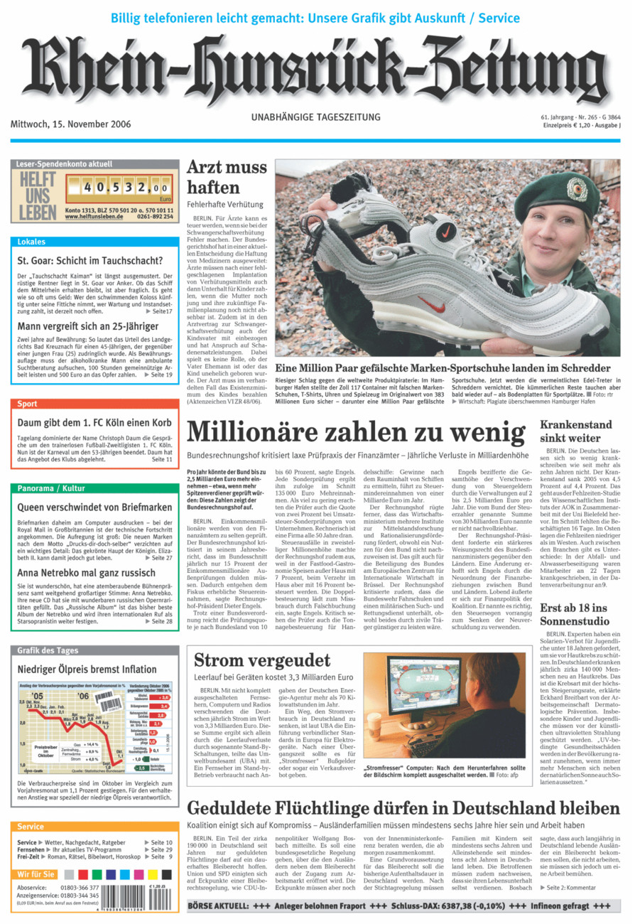Rhein-Hunsrück-Zeitung vom Mittwoch, 15.11.2006