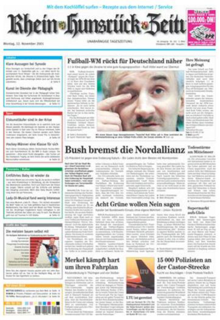 Rhein-Hunsrück-Zeitung vom Montag, 12.11.2001