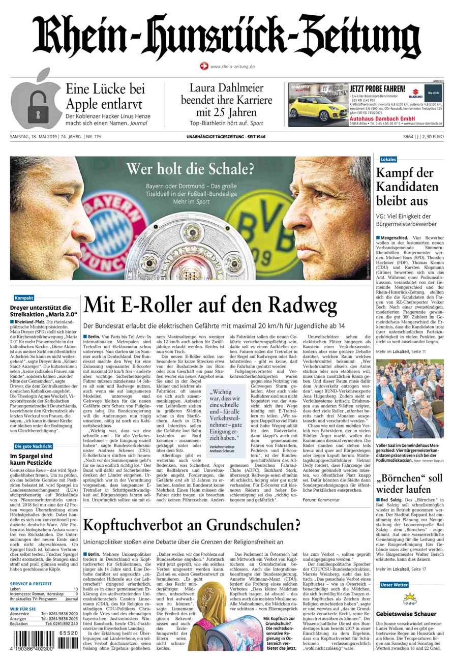 Rhein-Hunsrück-Zeitung vom Samstag, 18.05.2019