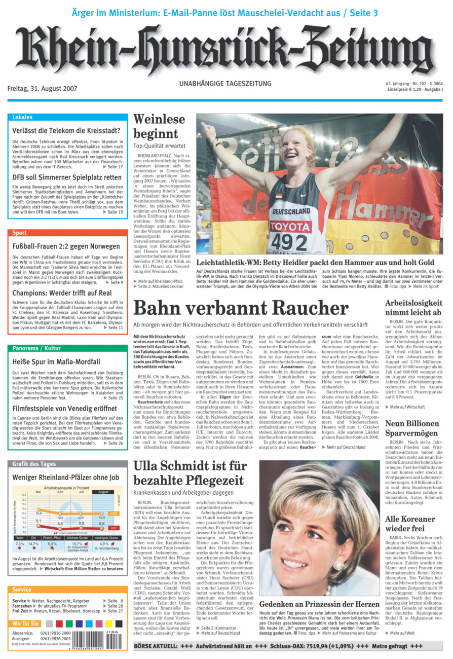 Rhein-Hunsrück-Zeitung vom Freitag, 31.08.2007