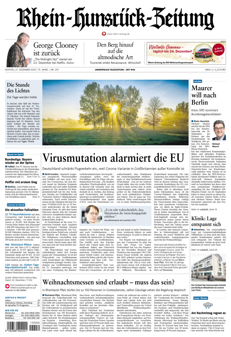 Rhein-Hunsrück-Zeitung vom Montag, 21.12.2020