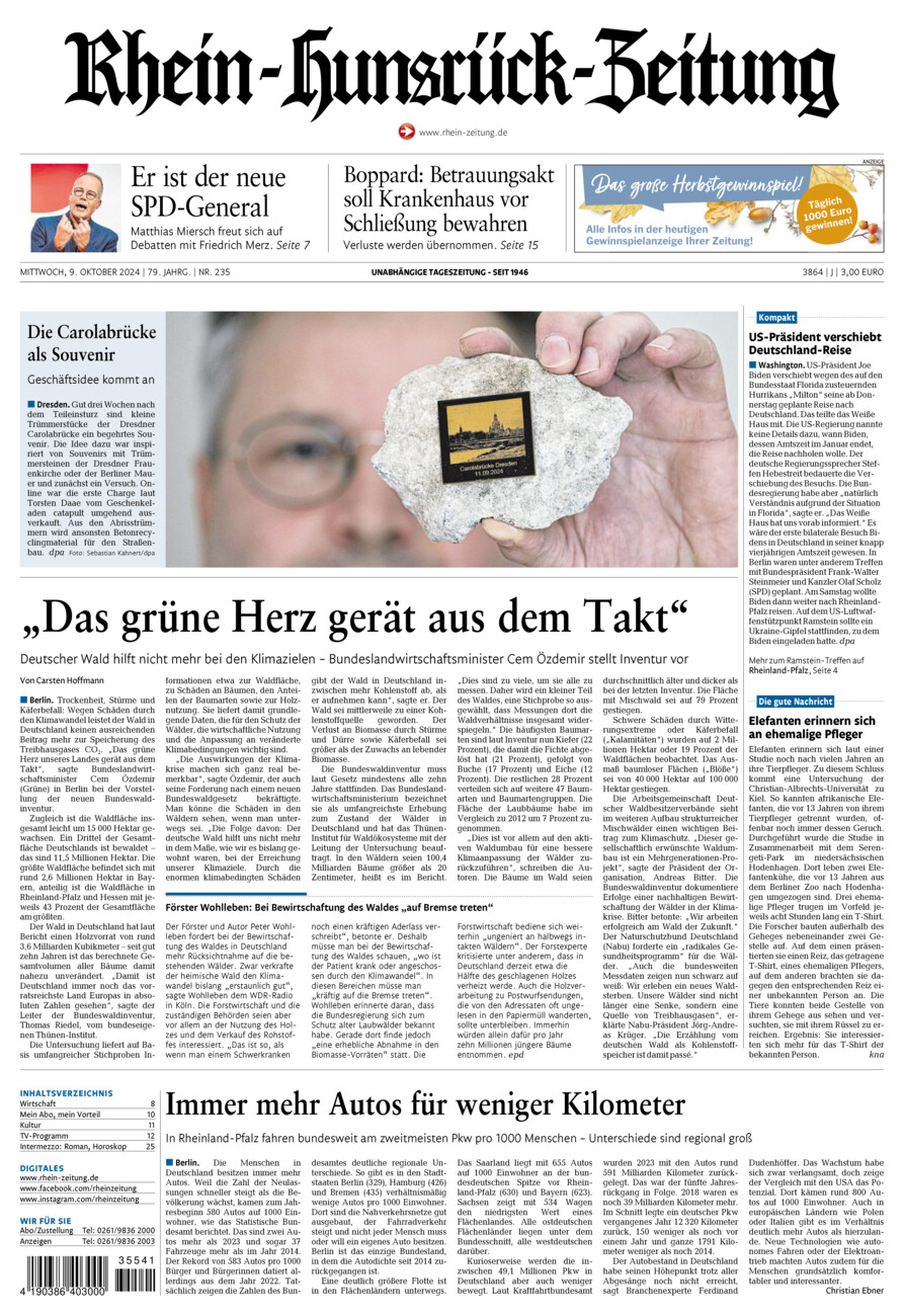 Rhein-Hunsrück-Zeitung vom Mittwoch, 09.10.2024