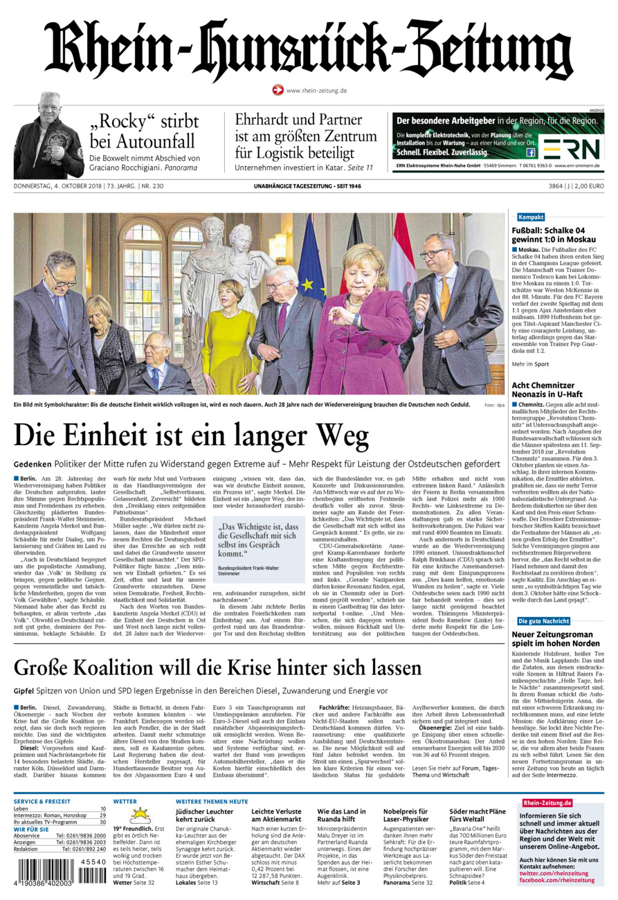 Rhein-Hunsrück-Zeitung vom Donnerstag, 04.10.2018
