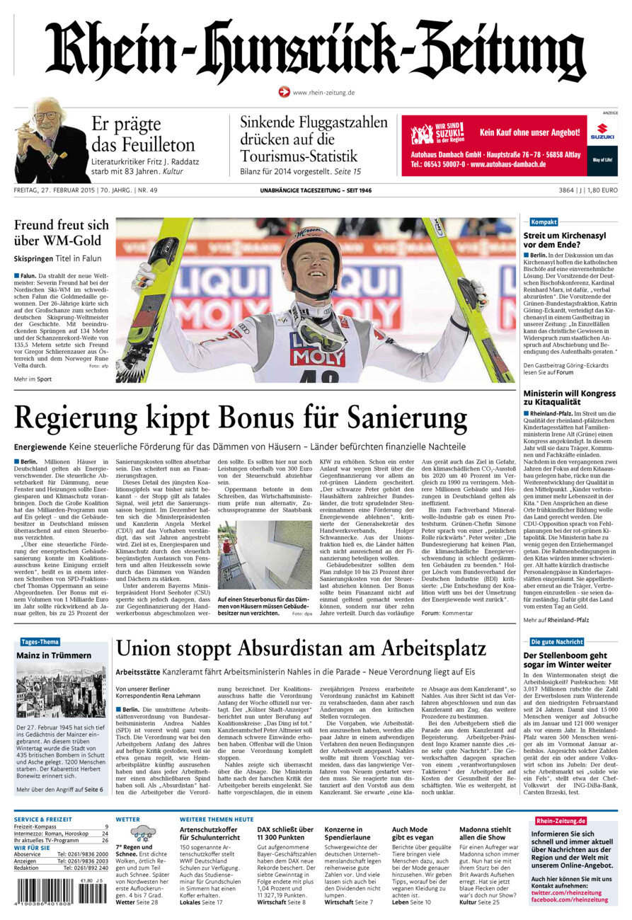 Rhein-Hunsrück-Zeitung vom Freitag, 27.02.2015