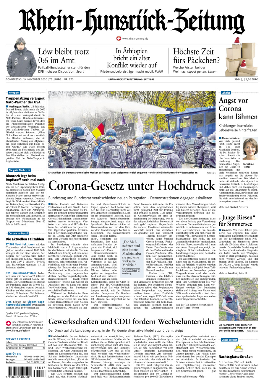 Rhein-Hunsrück-Zeitung vom Donnerstag, 19.11.2020