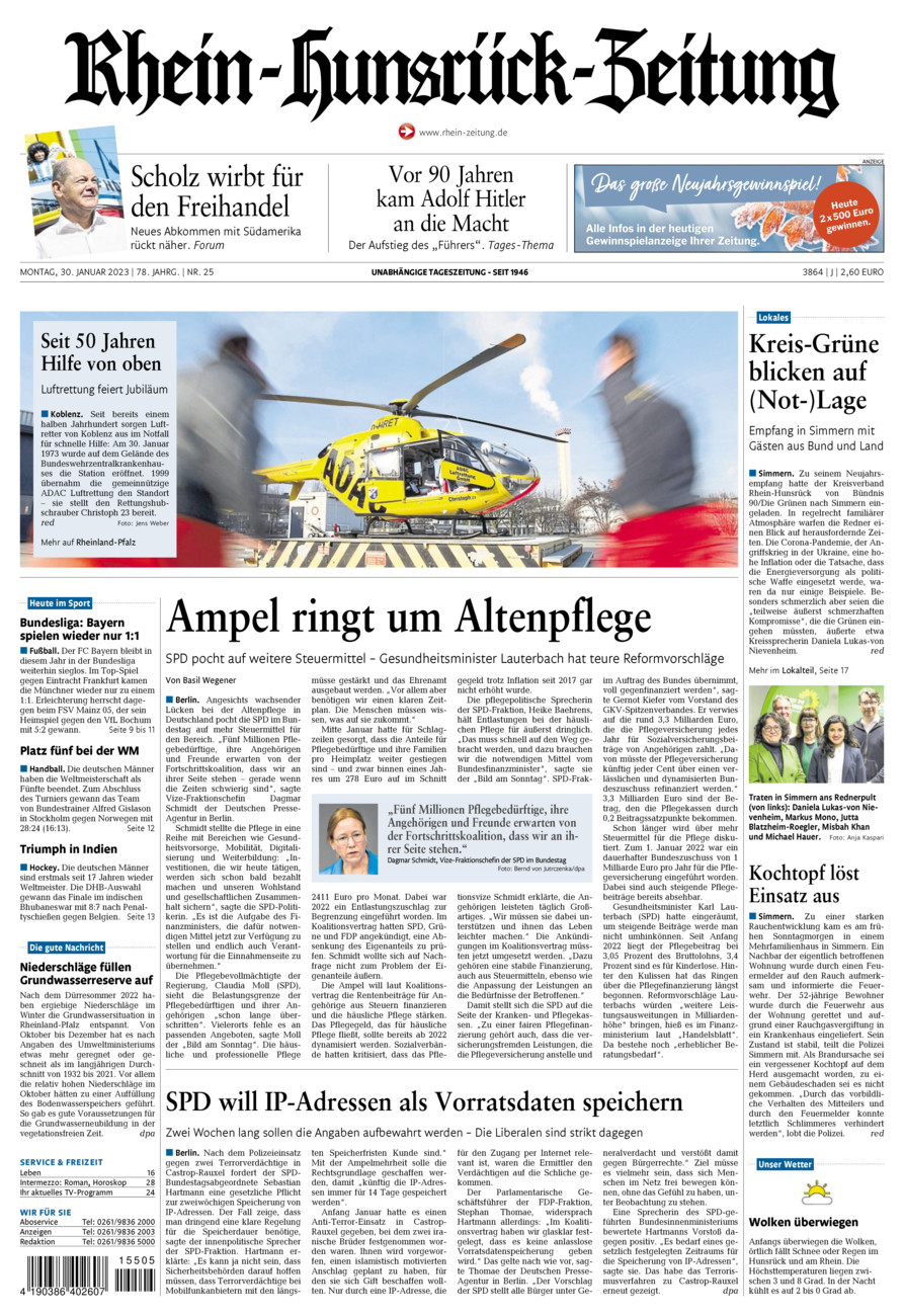Rhein-Hunsrück-Zeitung vom Montag, 30.01.2023