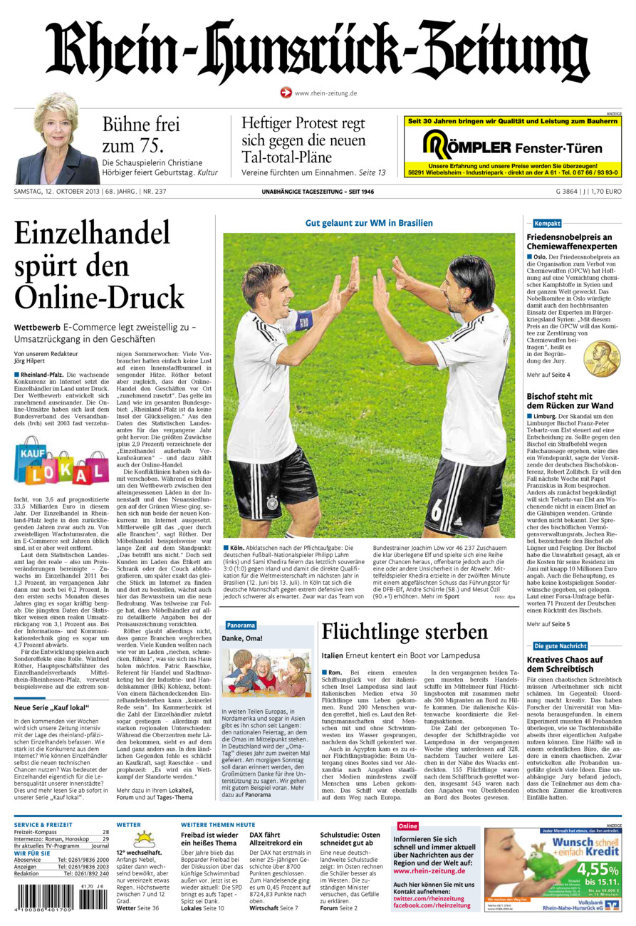 Rhein-Hunsrück-Zeitung vom Samstag, 12.10.2013