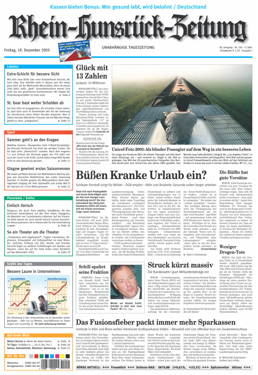 Rhein-Hunsrück-Zeitung vom Freitag, 19.12.2003