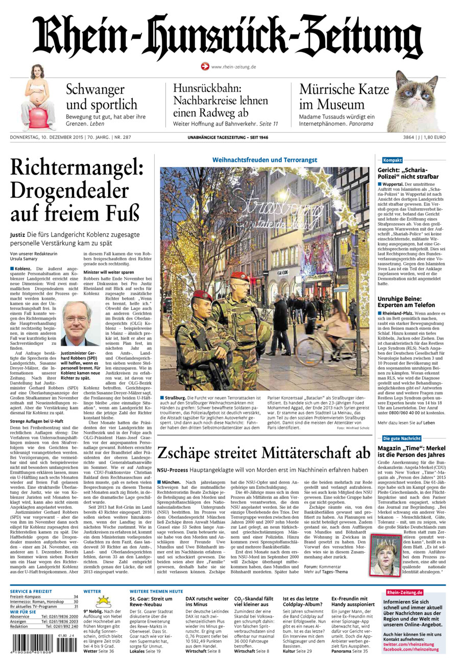 Rhein-Hunsrück-Zeitung vom Donnerstag, 10.12.2015