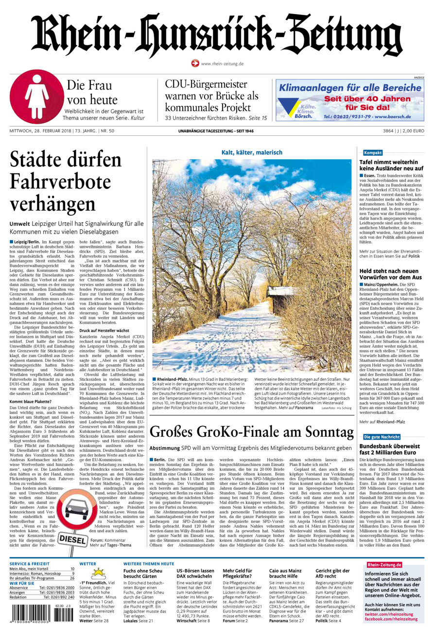Rhein-Hunsrück-Zeitung vom Mittwoch, 28.02.2018