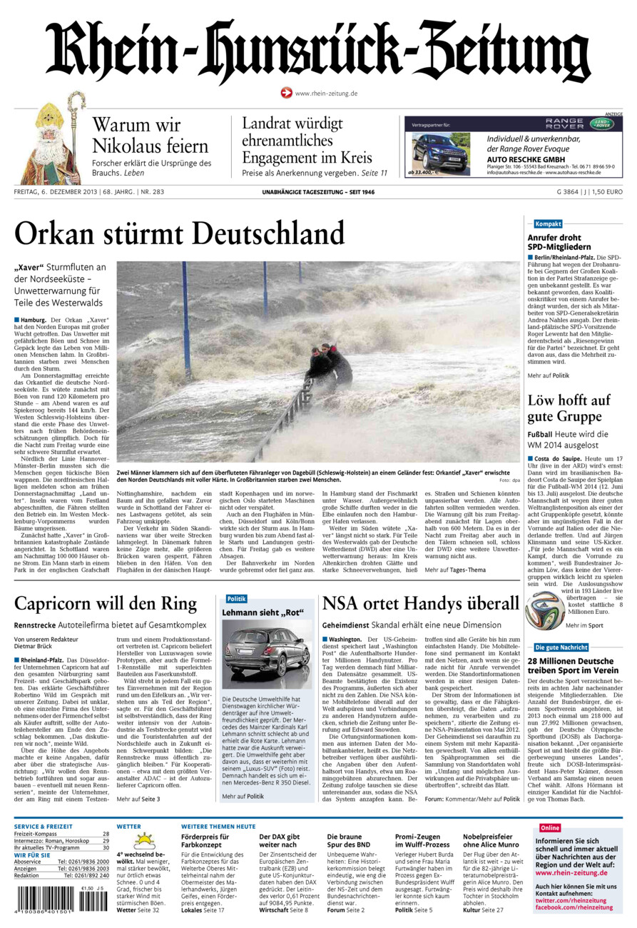Rhein-Hunsrück-Zeitung vom Freitag, 06.12.2013