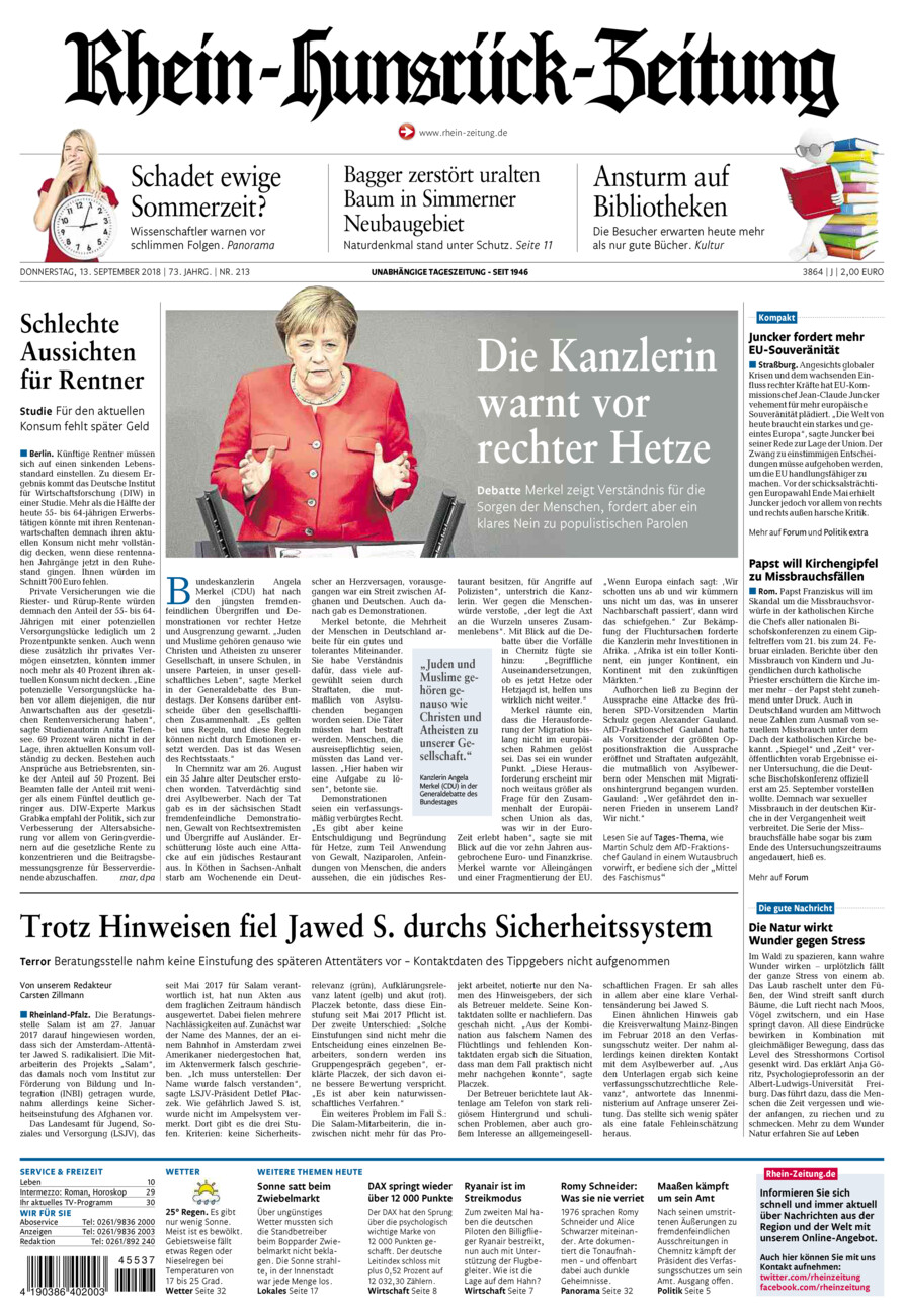 Rhein-Hunsrück-Zeitung vom Donnerstag, 13.09.2018