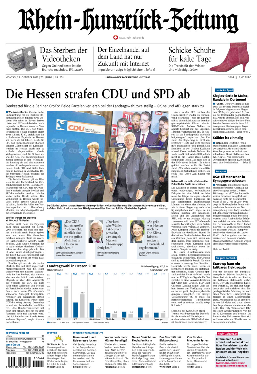 Rhein-Hunsrück-Zeitung vom Montag, 29.10.2018