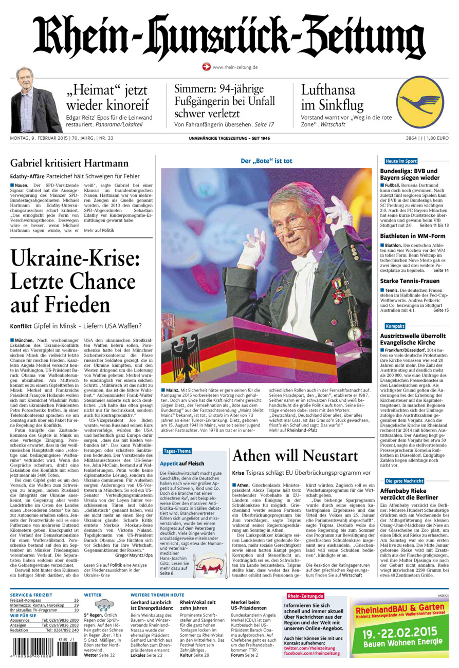 Rhein-Hunsrück-Zeitung vom Montag, 09.02.2015