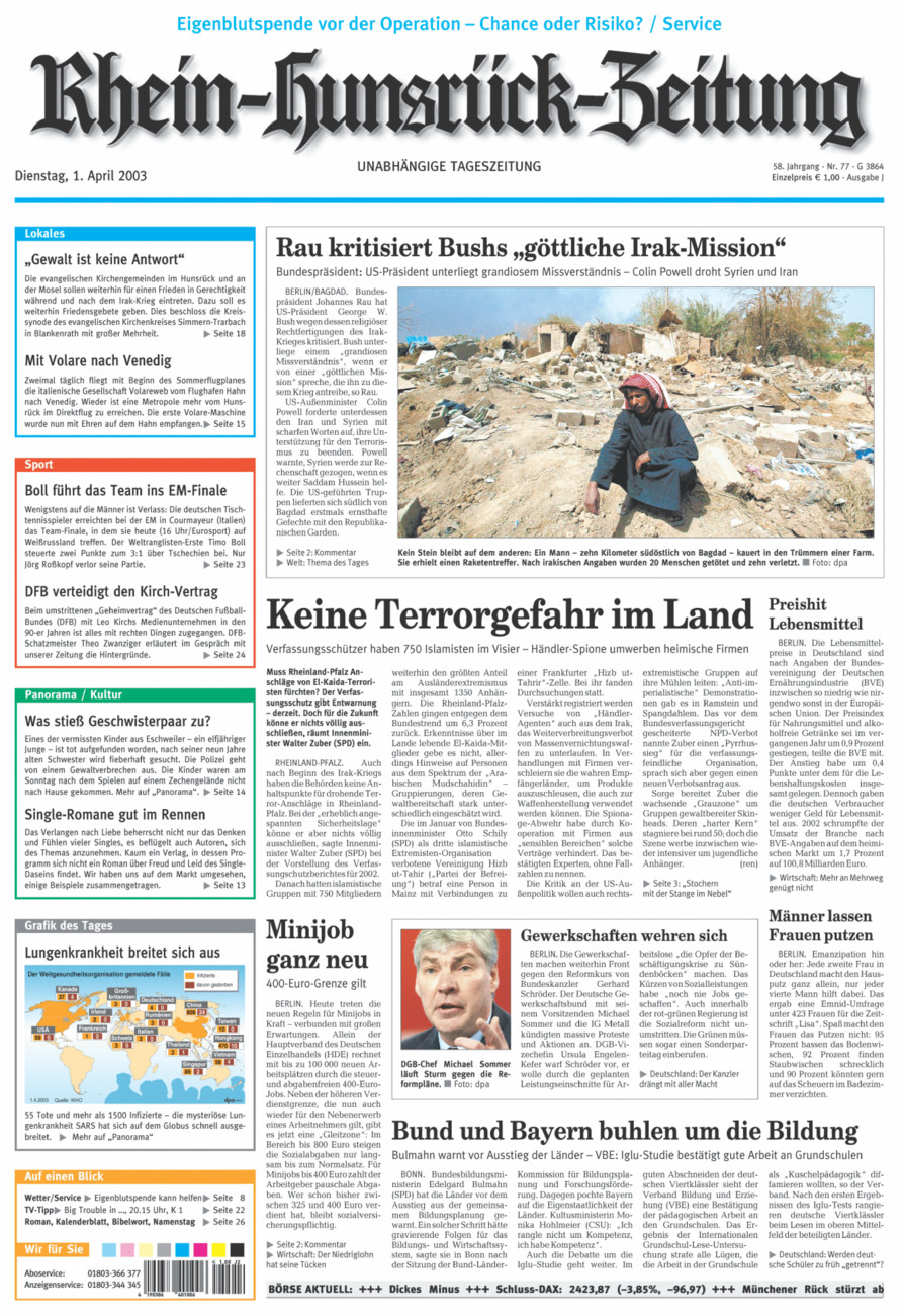 Rhein-Hunsrück-Zeitung vom Dienstag, 01.04.2003