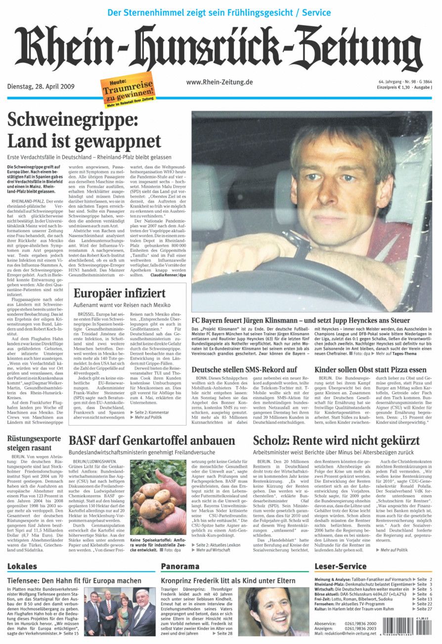 Rhein-Hunsrück-Zeitung vom Dienstag, 28.04.2009