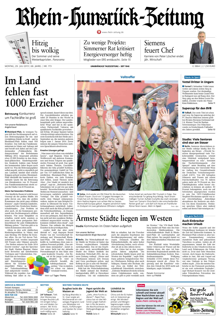 Rhein-Hunsrück-Zeitung vom Montag, 29.07.2013