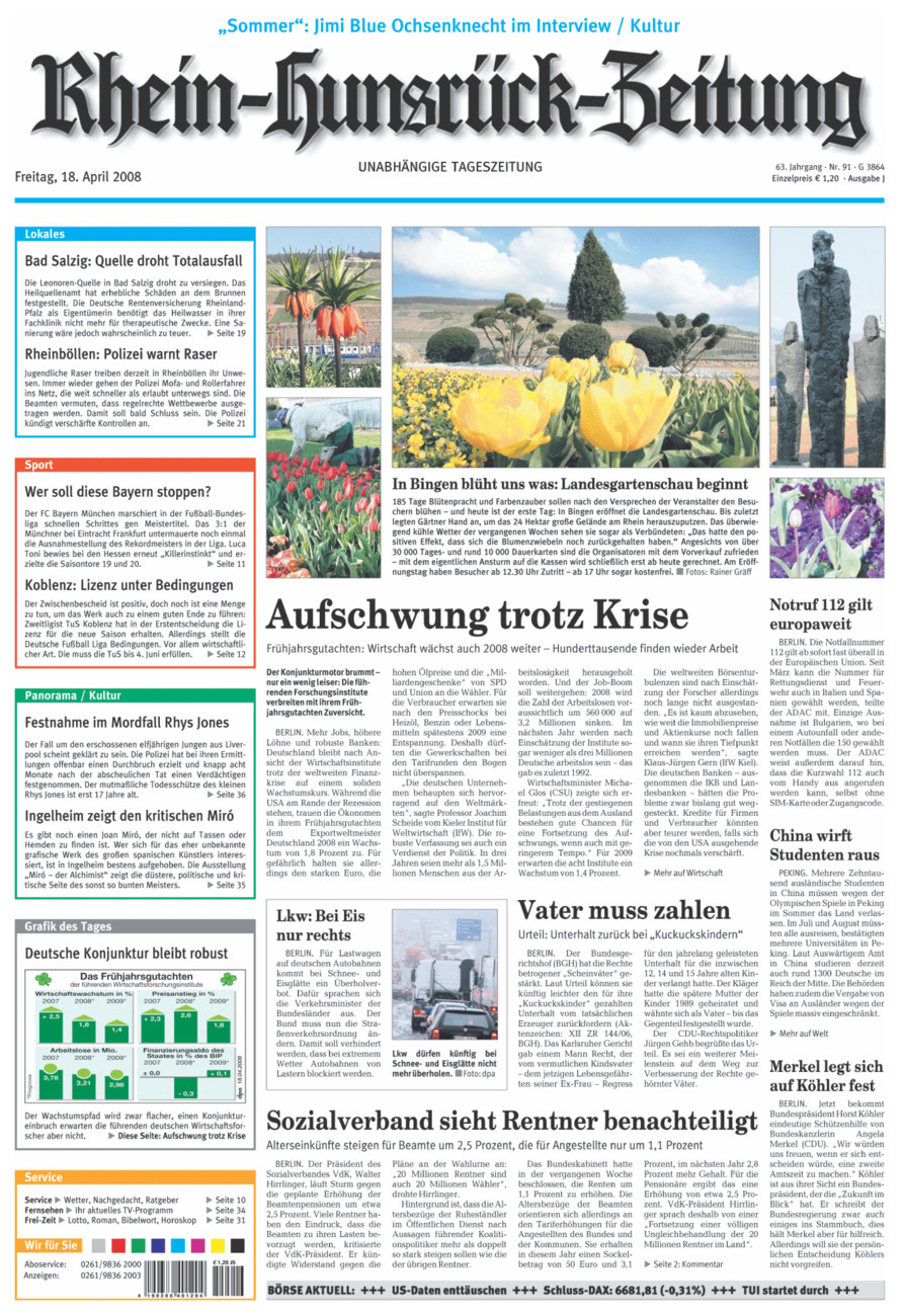 Rhein-Hunsrück-Zeitung vom Freitag, 18.04.2008