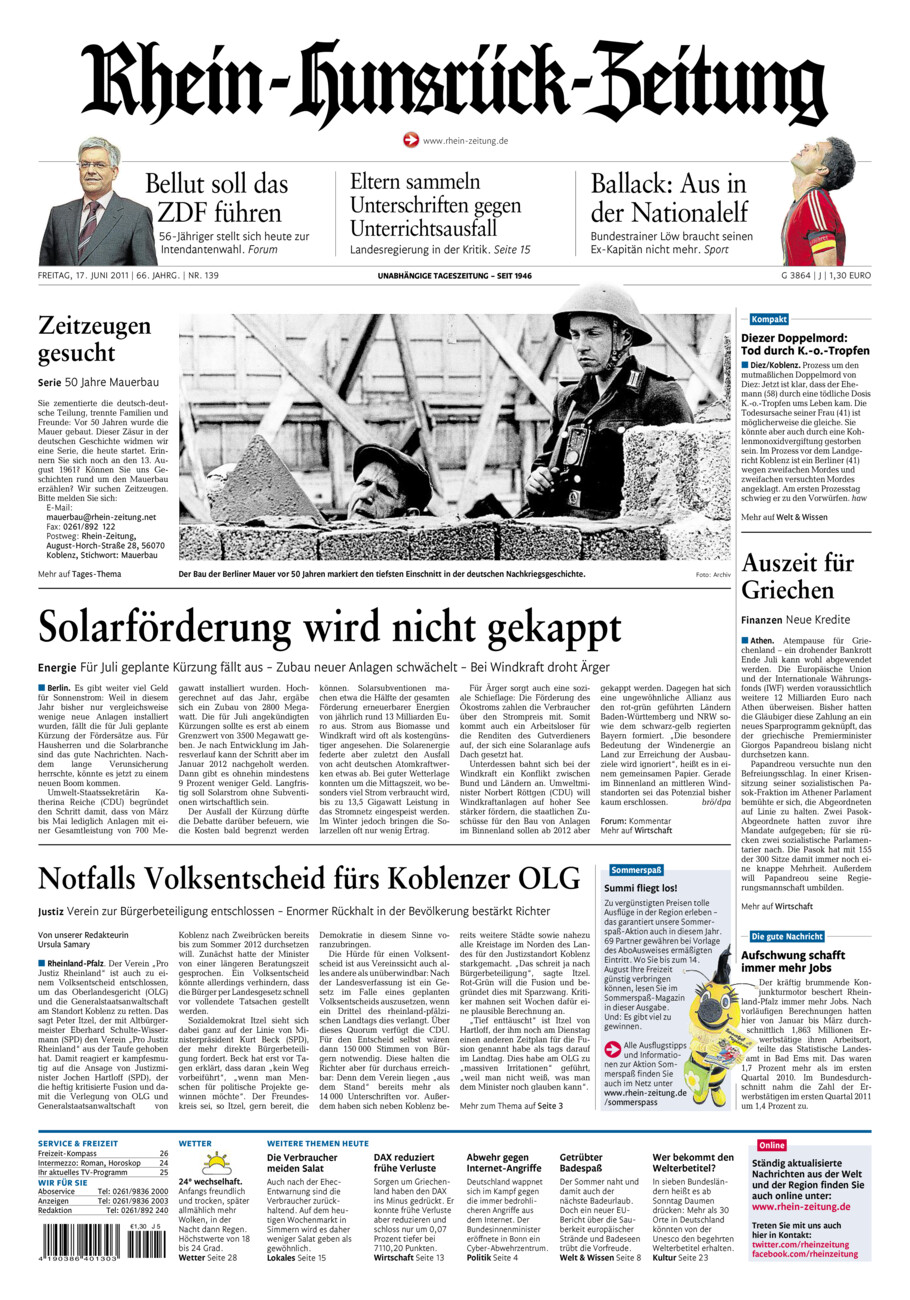 Rhein-Hunsrück-Zeitung vom Freitag, 17.06.2011