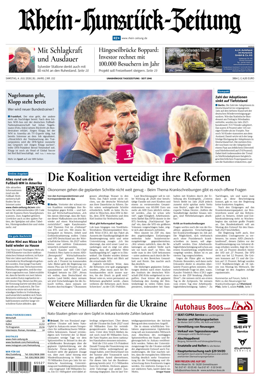 Rhein-Hunsrück-Zeitung vom Samstag, 04.07.2026