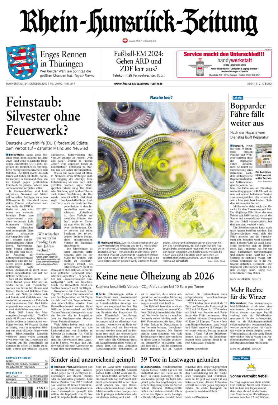 Rhein-Hunsrück-Zeitung vom Donnerstag, 24.10.2019