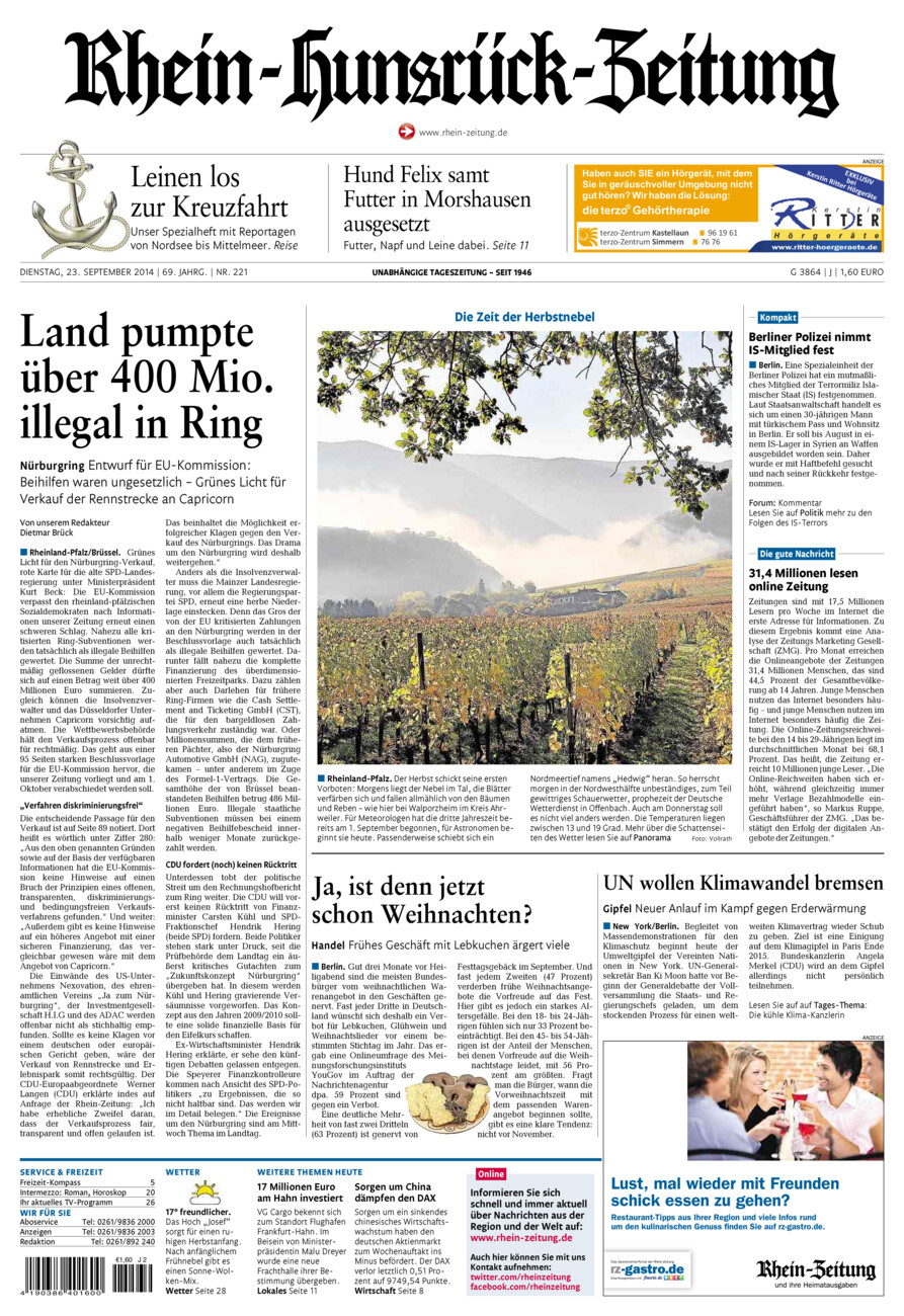 Rhein-Hunsrück-Zeitung vom Dienstag, 23.09.2014