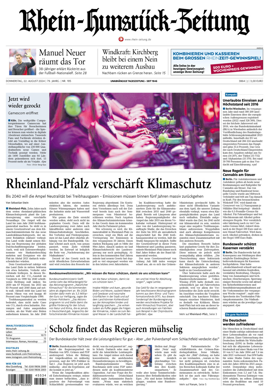 Rhein-Hunsrück-Zeitung vom Donnerstag, 22.08.2024