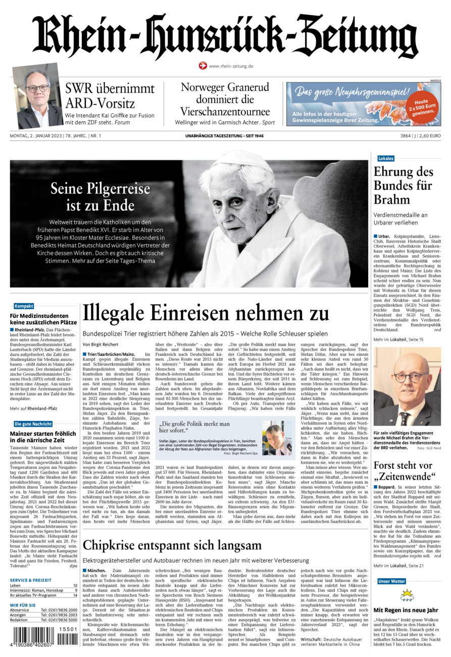 Rhein-Hunsrück-Zeitung vom Montag, 02.01.2023