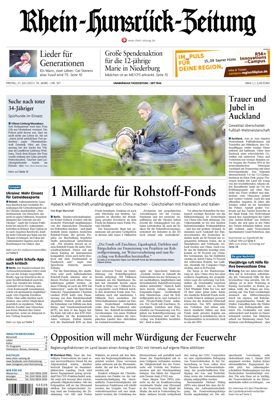 Rhein-Hunsrück-Zeitung vom Freitag, 21.07.2023
