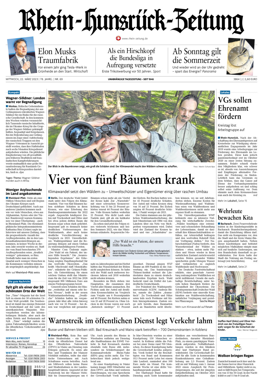 Rhein-Hunsrück-Zeitung vom Mittwoch, 22.03.2023