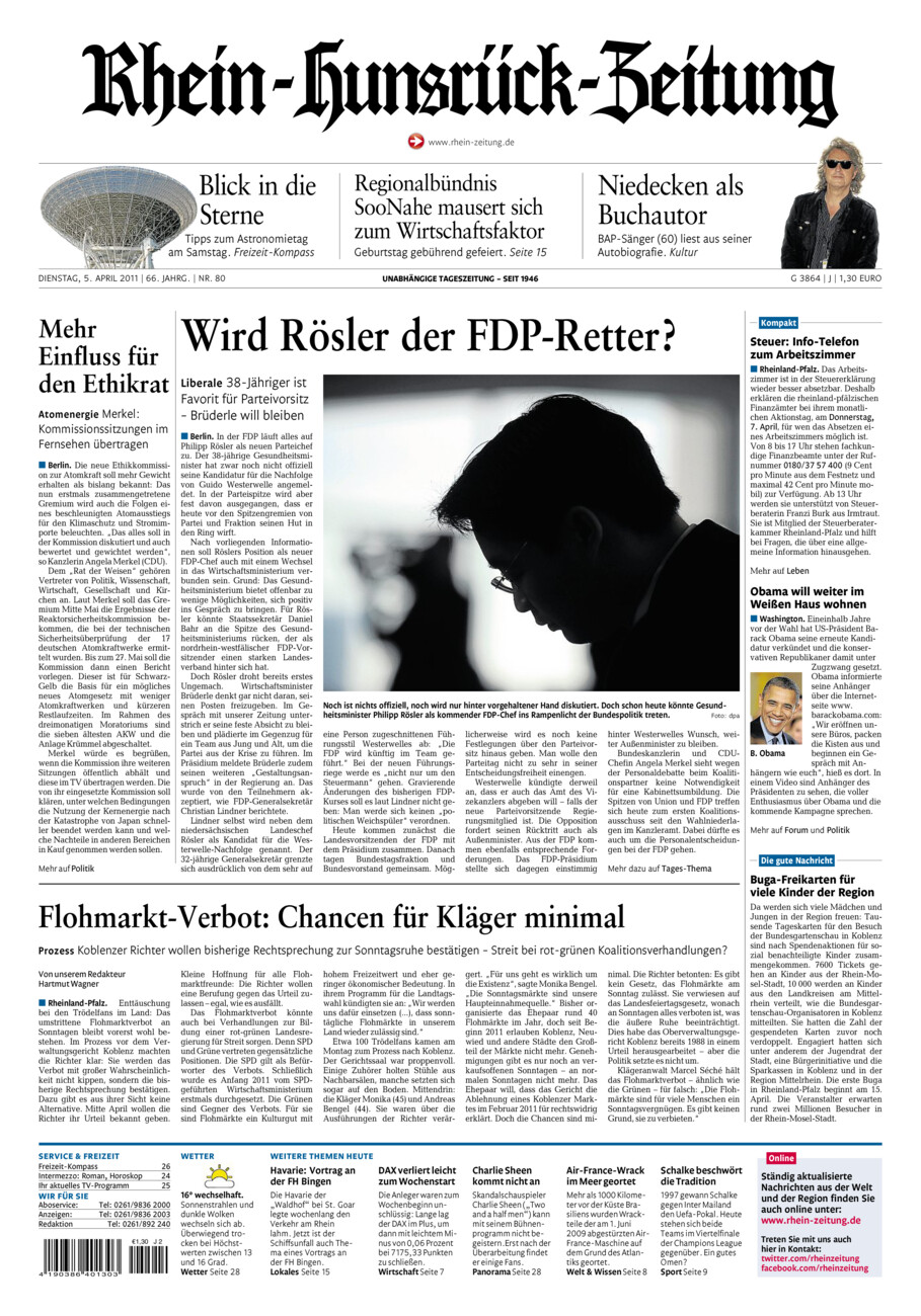 Rhein-Hunsrück-Zeitung vom Dienstag, 05.04.2011