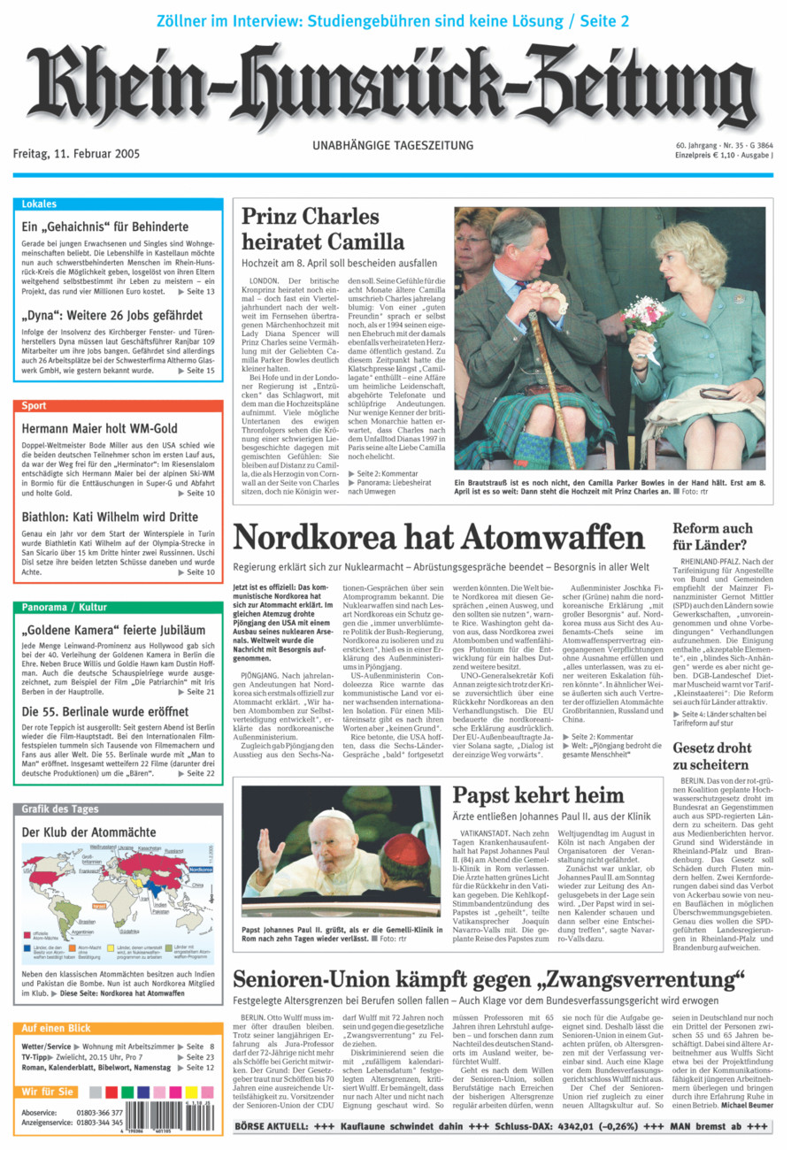 Rhein-Hunsrück-Zeitung vom Freitag, 11.02.2005