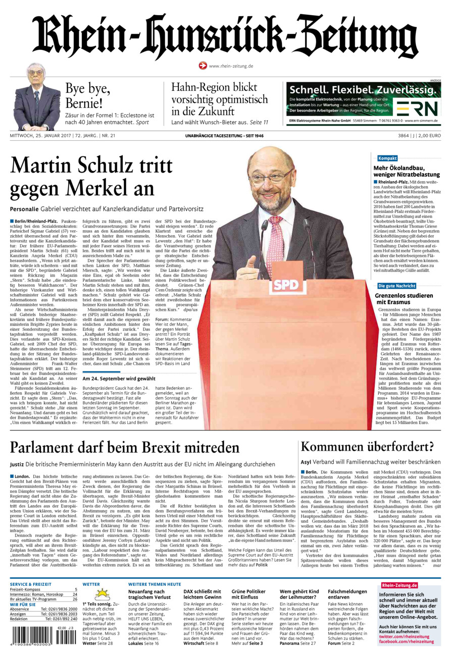 Rhein-Hunsrück-Zeitung vom Mittwoch, 25.01.2017