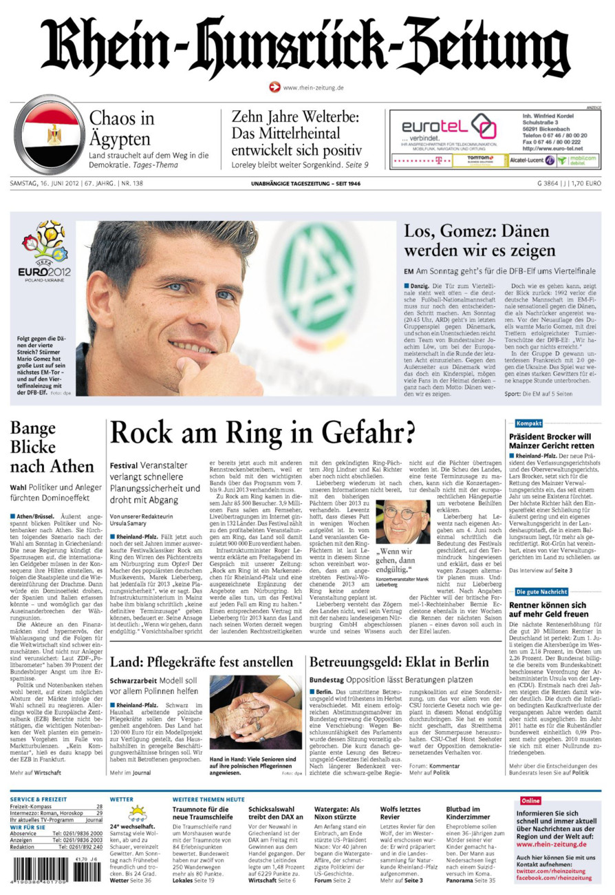 Rhein-Hunsrück-Zeitung vom Samstag, 16.06.2012
