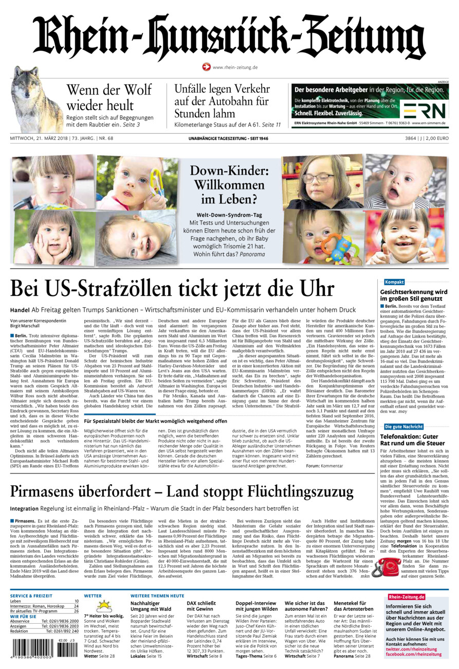 Rhein-Hunsrück-Zeitung vom Mittwoch, 21.03.2018