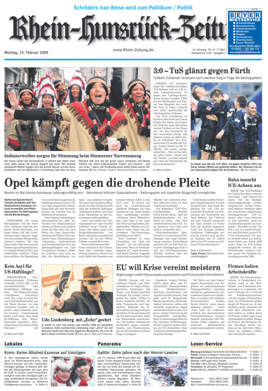 Rhein-Hunsrück-Zeitung vom Montag, 23.02.2009