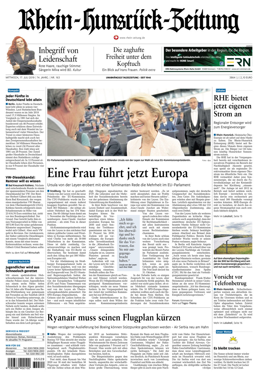 Rhein-Hunsrück-Zeitung vom Mittwoch, 17.07.2019