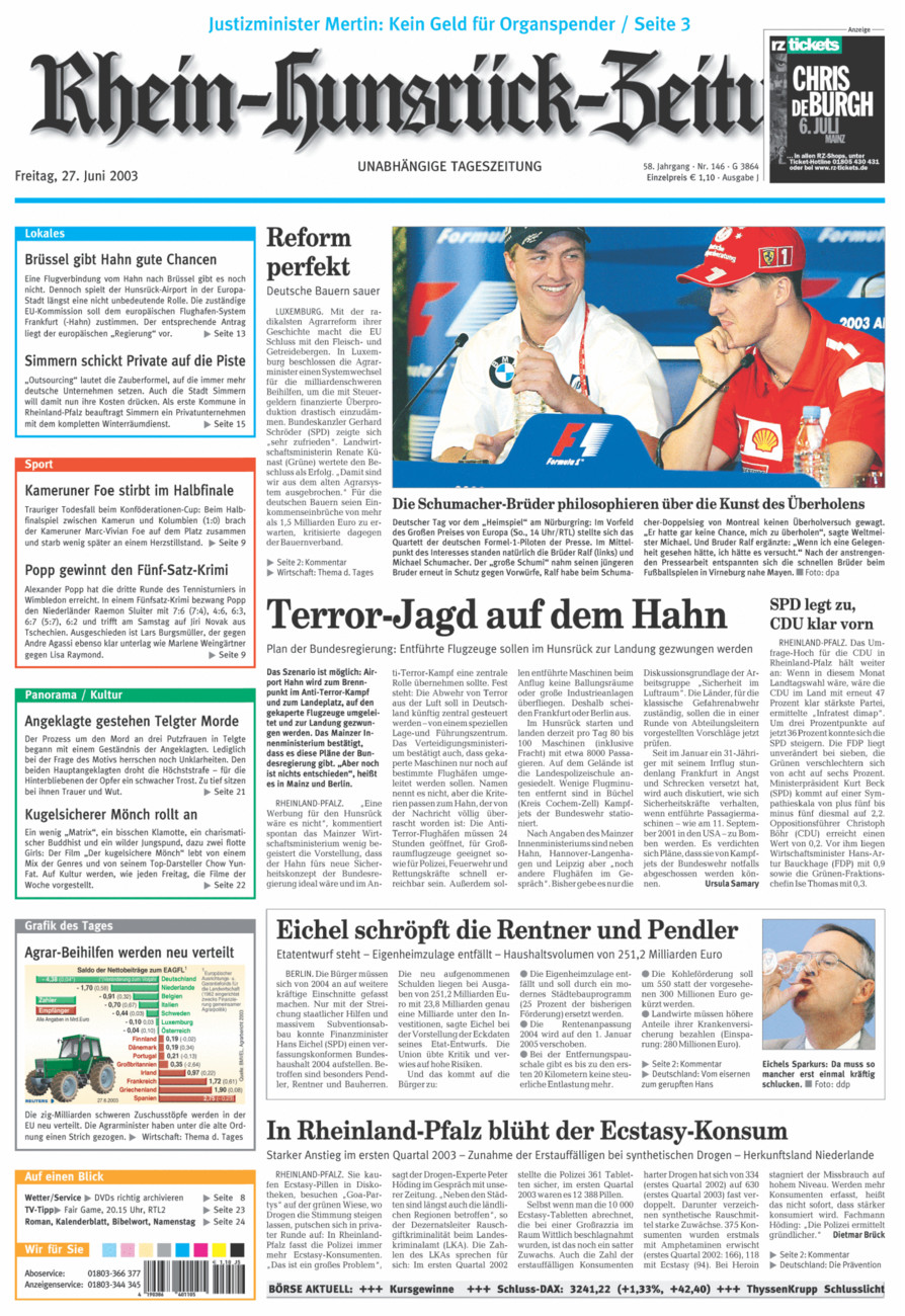 Rhein-Hunsrück-Zeitung vom Freitag, 27.06.2003